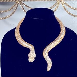 Gold Tone Crystal Snake Collar Necklace